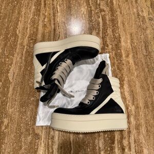 Rick Owens Black and White High-Top Sneakers